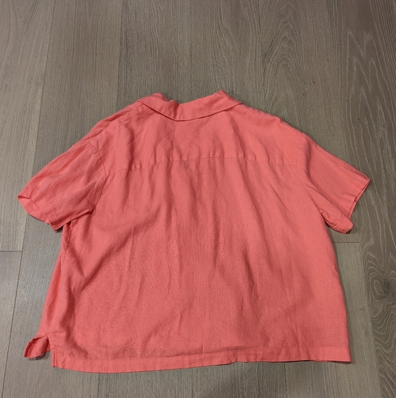 Coral Button-Up Linen Blend Women's Top - Picture 5 of 5